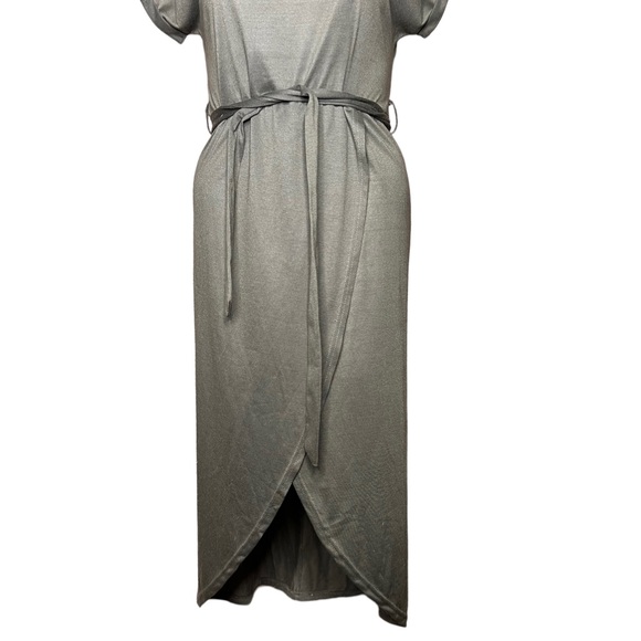 Asymmetrical Olive Green Belted T-Shirt Dress size L - Picture 8 of 15